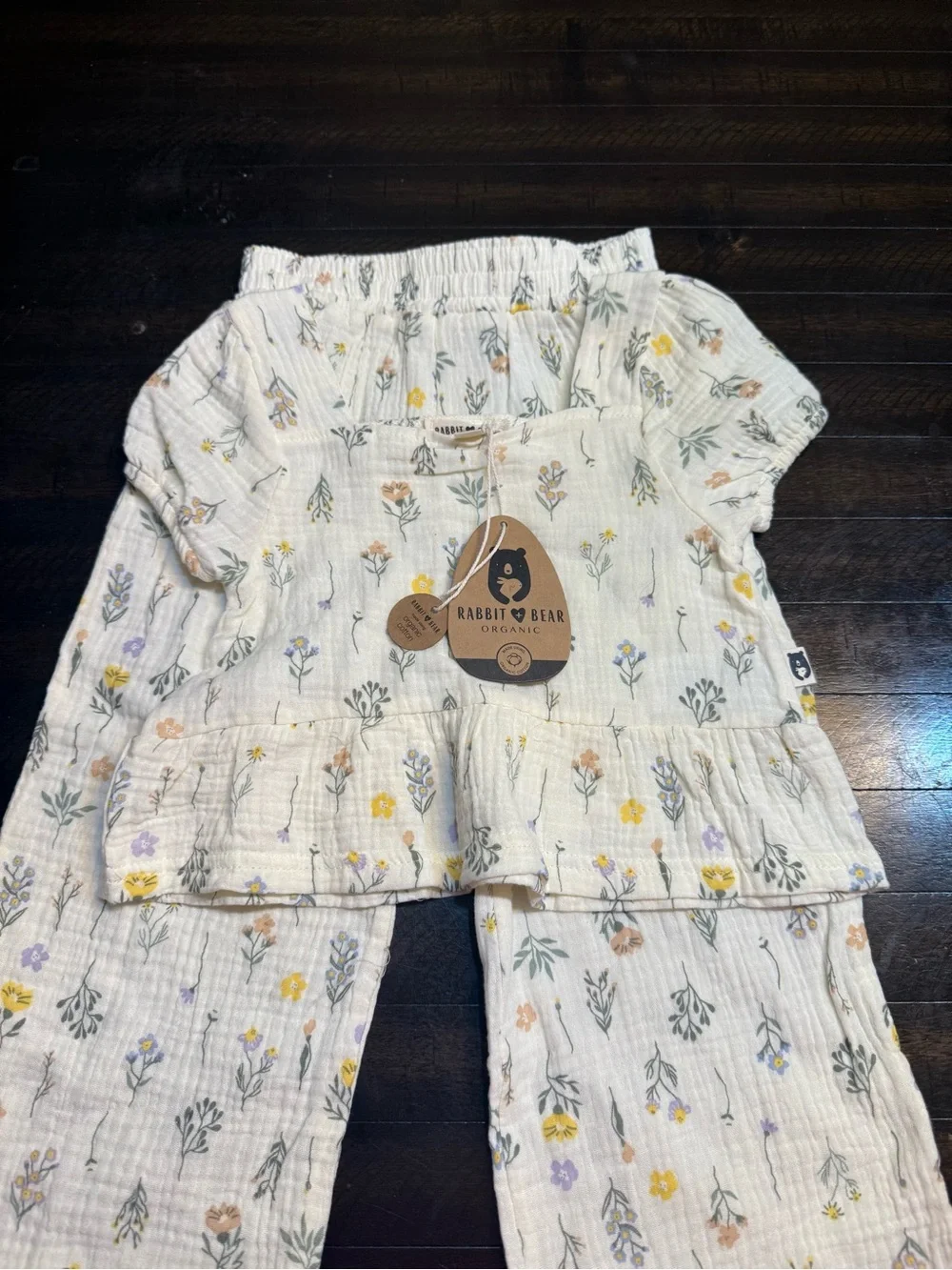 Rabbit & Bear Organic Cream Floral Kids Pajama Set